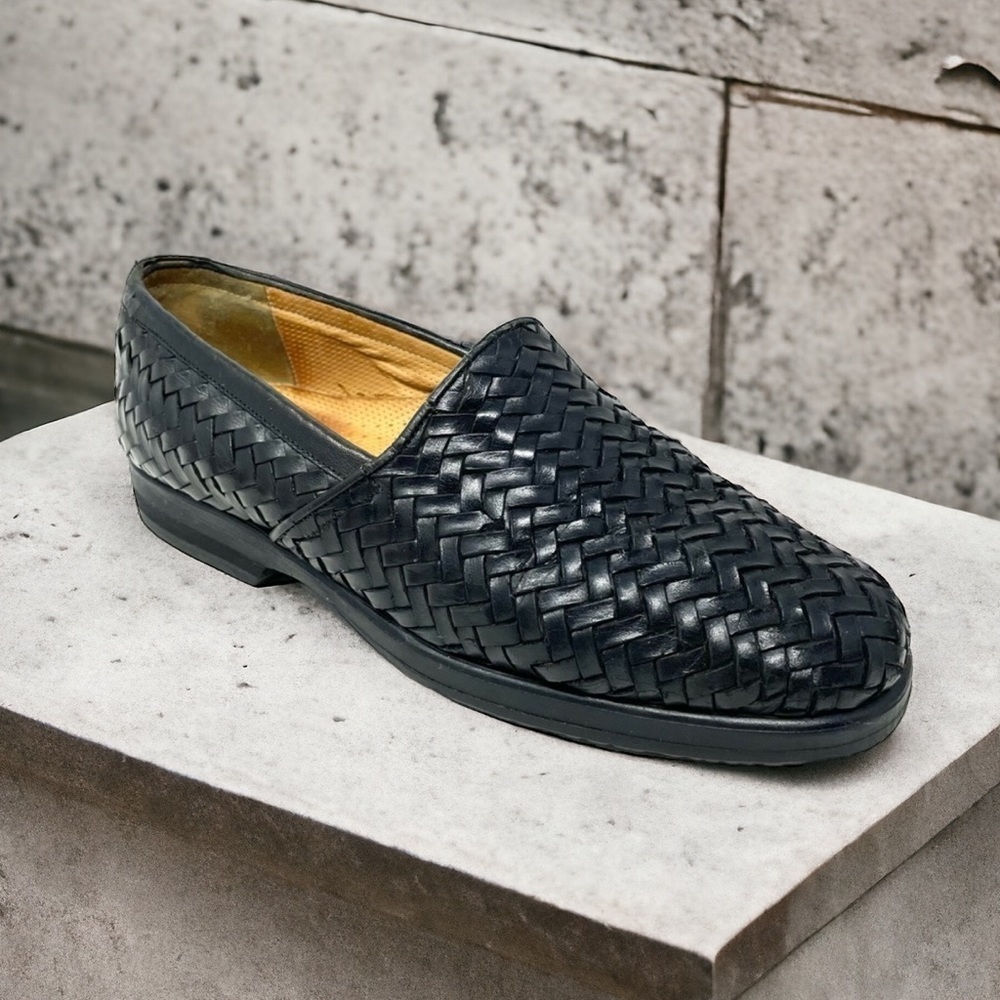 Bally Black Woven Leather Loafers